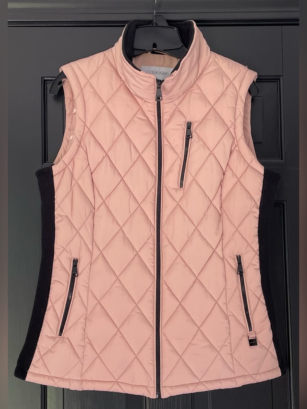 Calvin Klein Blush Quilted Sleeveless Vest with Black Side Panels